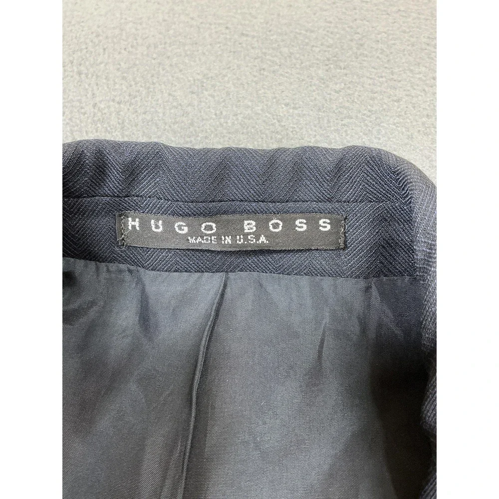 HUGO BOSS Blazer Mens 44 Long Blue Herringbone Wool Tweed Made USA Suit Jacket‎